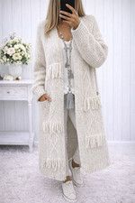 38 40 42 44 46 oversize Strickmantel Mantel Cardigan Fransen Strickjacke SAND
