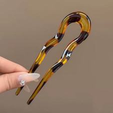 U-Shaped Tortoiseshell Hair Fork - Stylish Acrylic Hairpin for Women Girls