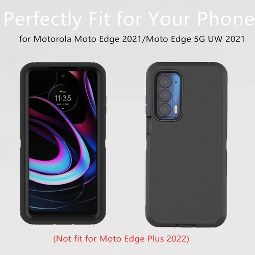 Heavy Duty Defender Case for Motorola Moto Edge 2021/5G UW, Black, Black - Picture 5 of 7