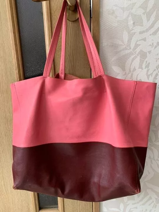 CELINE cabas horizontal item tote bag bicolor pink red used from japan