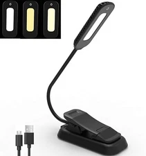 Book Light, 12 LED USB Rechargeable Reading Light with 3-Level Brightness