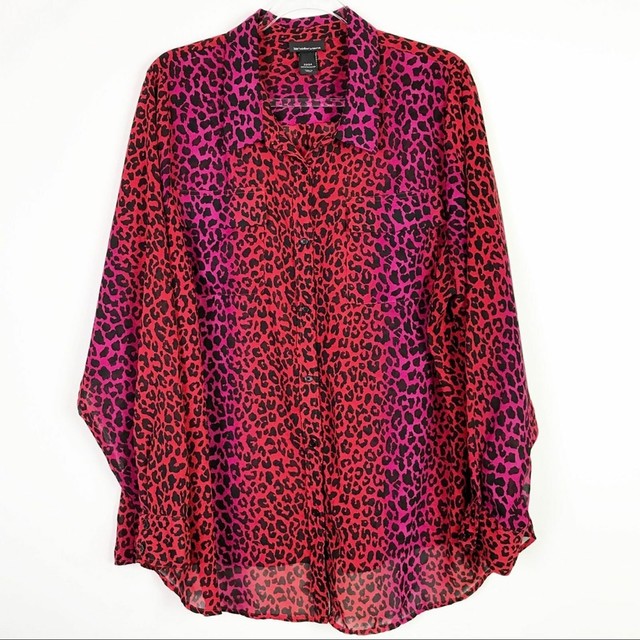 V-Neck Leopard Blouse - Red/Multi - Just $6