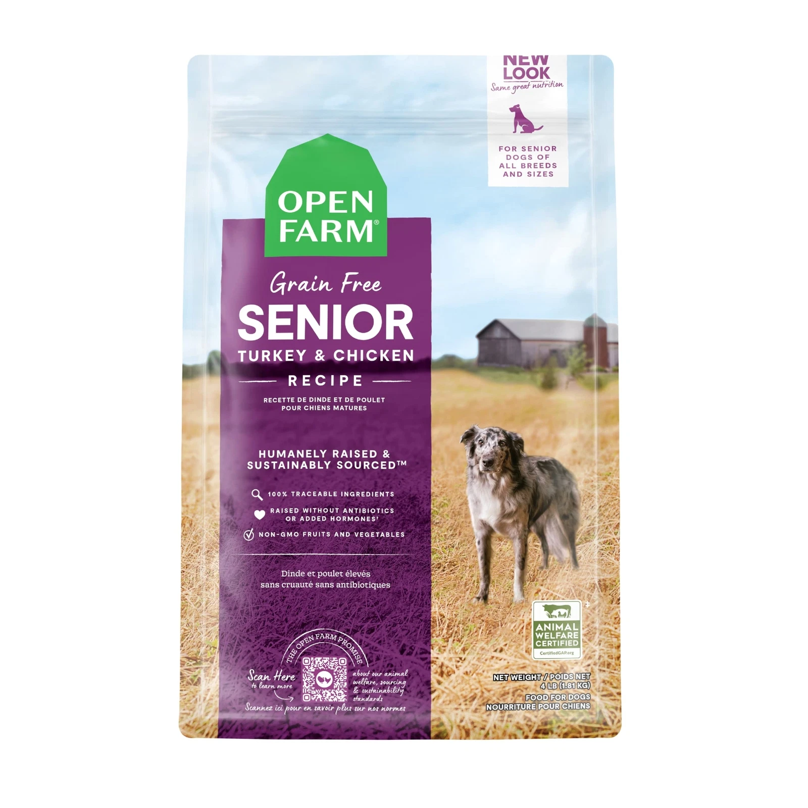 Open Farm Senior Dry Dog Food 4lb Farm Raised Turkey Chicken Grain Free