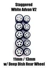 5x White Advan V2 11/13mm Wheels Rubber Tires for 1/64 H0T Wheelz