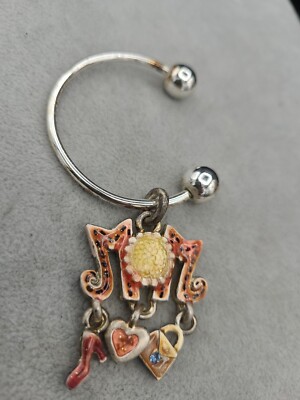 VINTAGE Silver-tone Key Ring Chain MOM Fashion CHARM Signed AJMC
