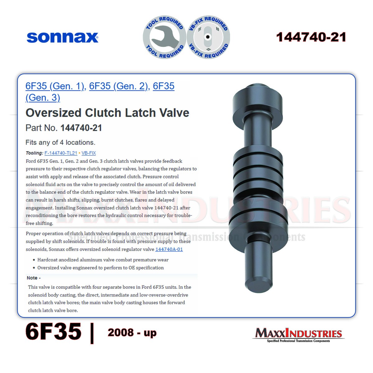 N．Nno.2 6F35 Transmission Valve Body - Clutch Latch Valve