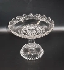 clear cake plate / compote EAPG BRILLANT GLASS GREENSBURG MARTHAS TEARS FULTON