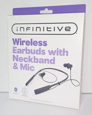 Infinitive Wireless Bluetooth Earbuds w/ Neckband & Mic Black   Brand New