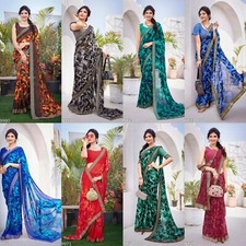 Women's Trendy Printed Jacquard Lace Georgette Saree with Blouse Material