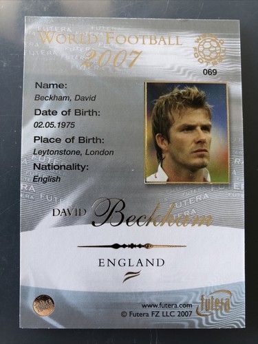 David Beckham Futera World Football 2007 Karte EX #69 England - Bild 2 von 2