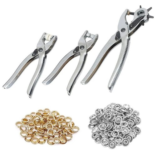 3 pz punzone foro cintura pelle + pinza occhiello + pulsante a scatto kit strumenti setter grimmet - Foto 8 di 12