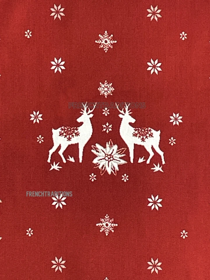 Kitchen Towel Reindeer's Edelweiss Snowflakes Holly Noel Red Made in France - Image 3 of 3
