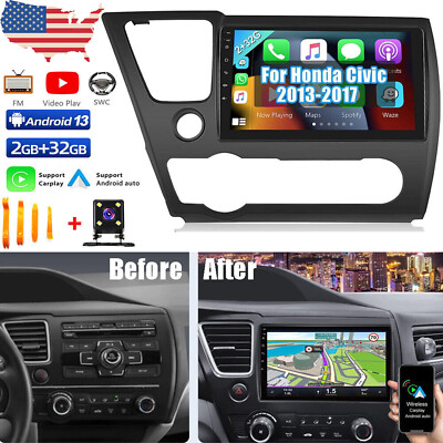 Android 13 Car Stereo Radio Apple Carplay GPS Navi RDS For Honda Civic 2013-2017