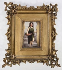 Antique KPM Style Hand Painted Porcelain Plaque Beautiful Woman Decending Stairs