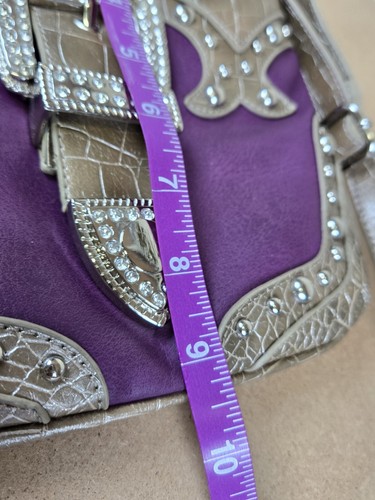 L&L Vegan Leather Purple Silver Snakeskin Crossbody Rhinestone Buckle Stud Purse - Picture 6 of 9