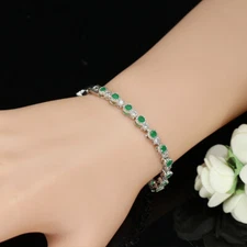 Charming Silver Plated Cubic Zirconia Green Round Thin Crystal Tennis Bracelet