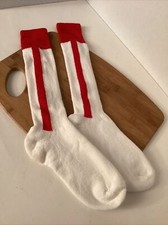 PAIR YOUTH 7-9 NEW -ATHLETIC Sock White W/Red Stripe MADE IN U.S.A.