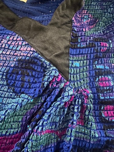 Galitzine 80's Vintage Blue Metallic Batwing Slinky Faux Chainmail Jumper - Picture 5 of 7