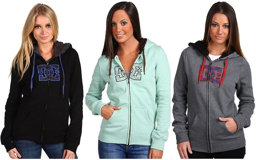 DC Shoes Womens Harbour Hoodie Full Zip Sherpa Jacket Sweatshirt
