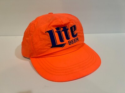 Vintage 90s Miller Lite Beer Hat Cap Snap Back - Blaze Orange - Spring Break