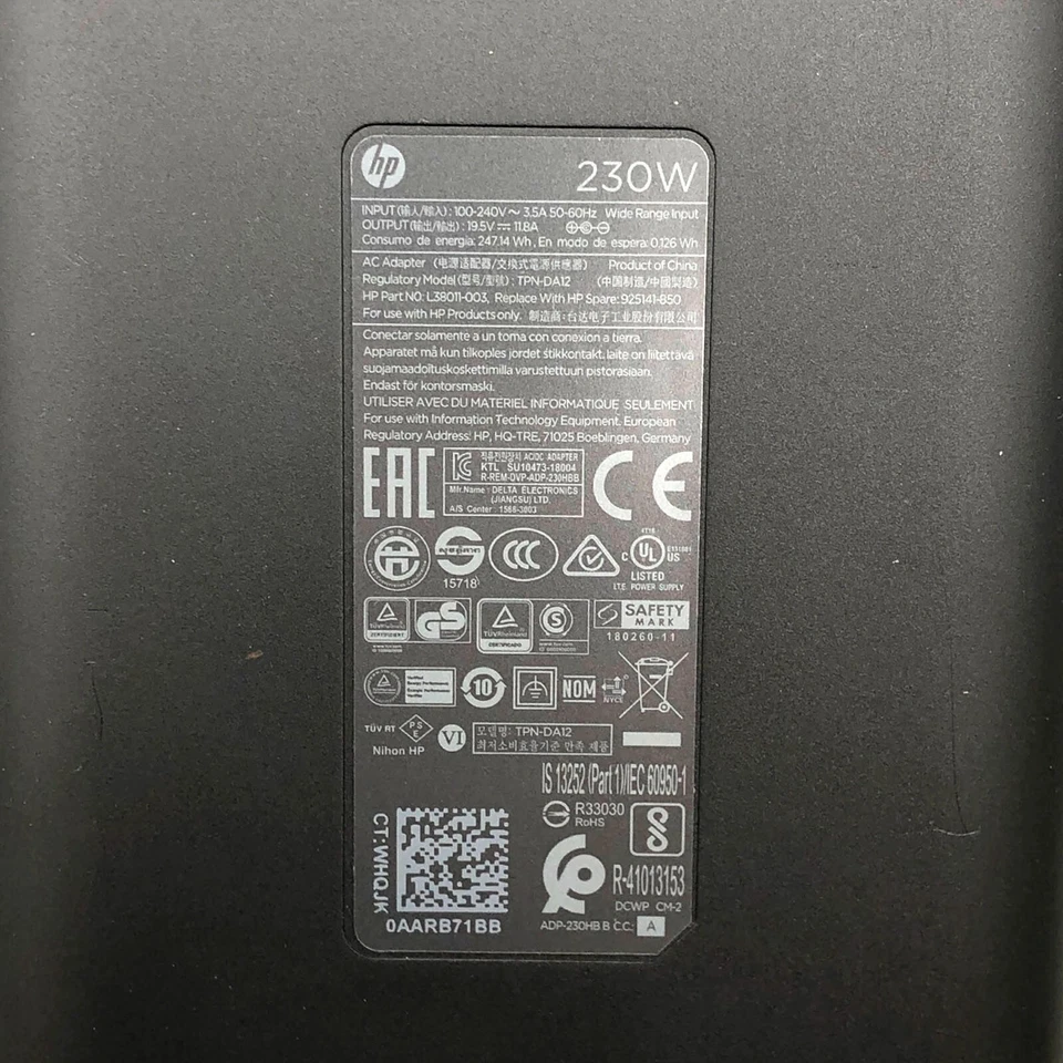 Cargador Original HP 230W AC DC 19.5V 11.8A Modelo TPN-LA10 P/N 924942-001 Foto 2 de 4