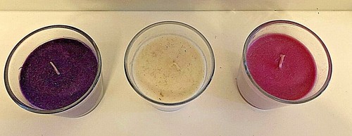 Set di 3 CANDELE COLORATE PROFUMATE FRUTTA IN BICCHIERI - AROMATERAPIA - Foto 3 di 3