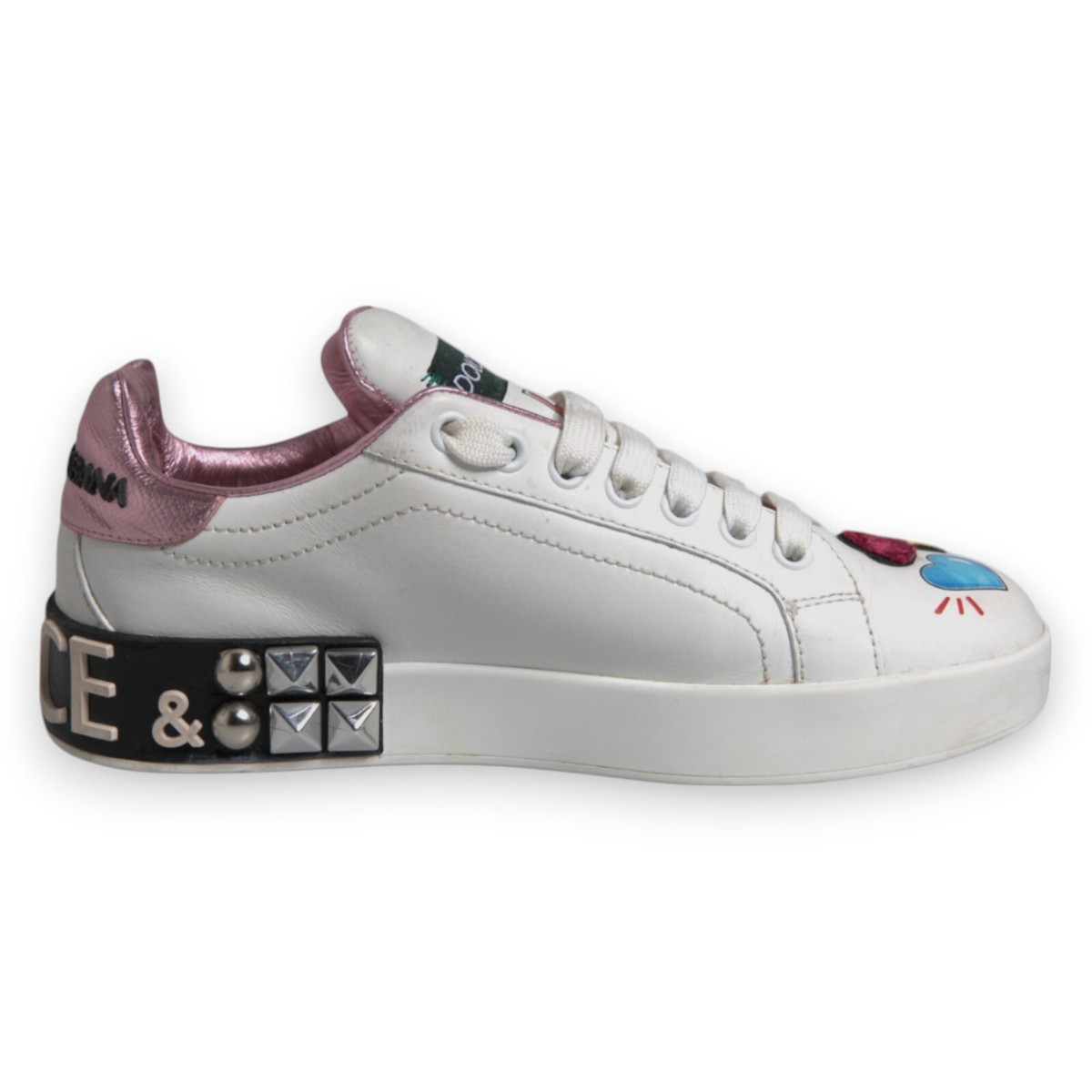 DOLCE & GABBANA Shoes White Sequined Crystal Low Top