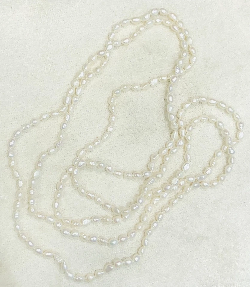 "Collar continuo anudado genuino de 5 mm de perlas cultivadas barrocas anilladas 68""" Foto 2 de 3