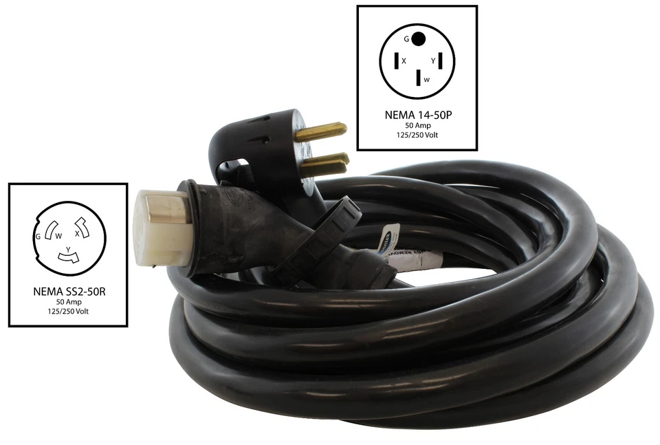 15ft 50A 125/250V NEMA 14-50P to NEMA SS2-50R Emergency Power Cord - Image 2 of 4