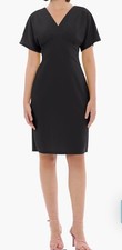 Donna Morgan Black V Neck Short Sleeve Empire Waist Sheath Midi Dress Sz 6 NWOT!