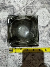 Vintage Ashtray 4.5” Square Smoked Gray Glass Men Mancave MCM Retro