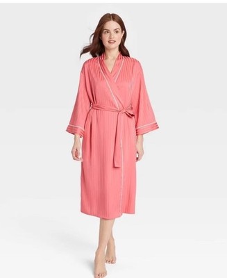 Women's Luxury Collection Shadow Striped Long Satin Robe  Auden Coral Red XL/XXL
