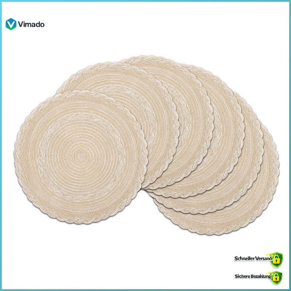 Runde Platzsets 6Er Set Abwaschbar Beige Geflochten HitzebestäNdig Tischmatten-image