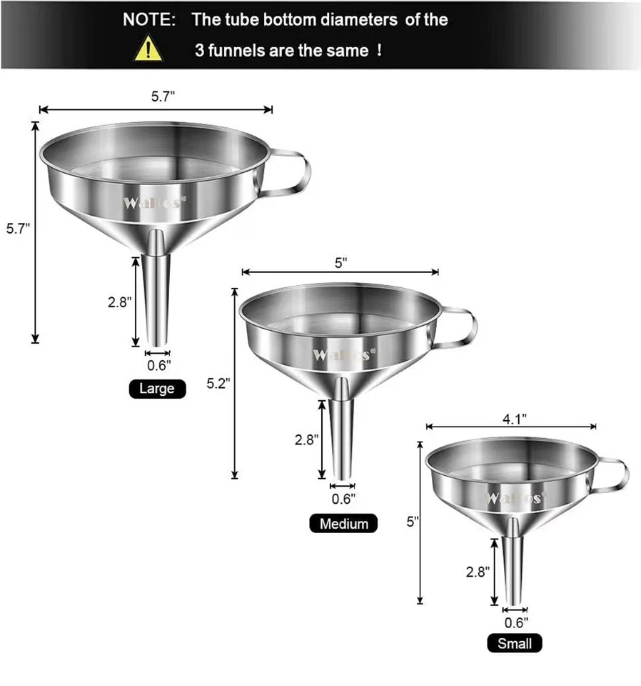 3 Pack Stainless Steel Funnel, with 2 Removable Strainer ＆ 1Pcs Cleaning Brush - Image 2 of 4