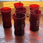 Vintage Ruby Red Glass Drinking Glasses Tumbler Bell Anchor Hocking