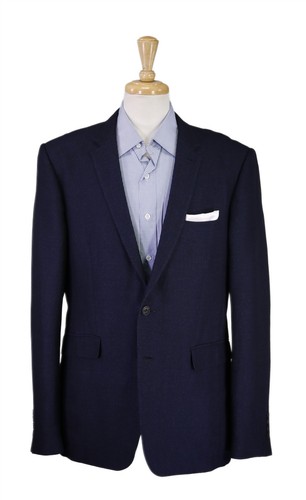 Burberry London Navy Blue Check Wool Cotton Linen Blazer Jacket 44L
