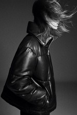 Zara Genuine Black Leather Quilted Puffer Jacket Size Small New With Tags