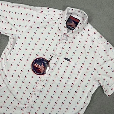 Dixxon Shirt Mens 2XL XXL White Red Button Up All American Flag Party NEW