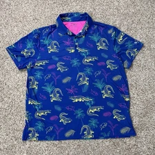 Birdie Bound Men's 2XL Shirt Blue Golf Polo Performance Stretch Alligator Palm