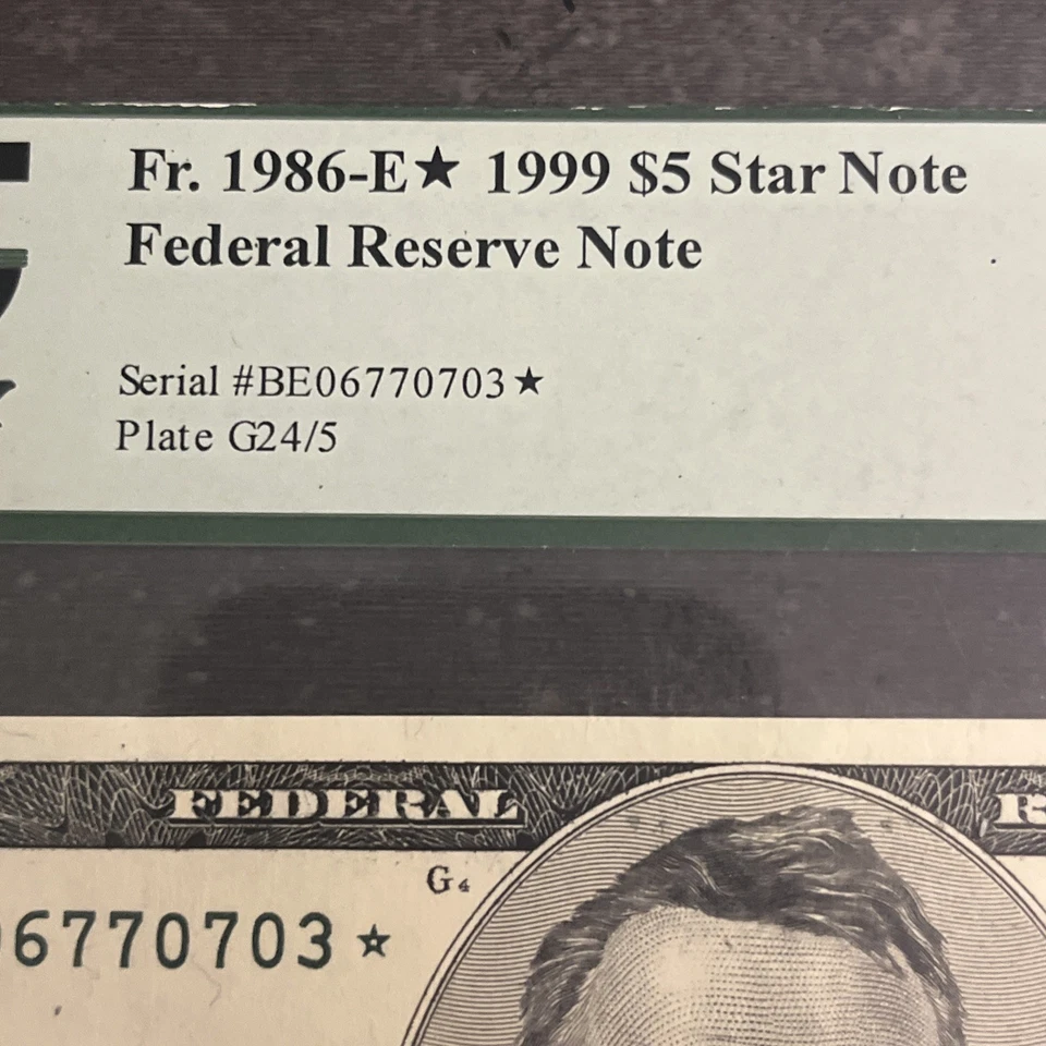 1999 $5 Five Dollar Star PCGS 64 PPQ Very Choice STAR Fr. 1986-E* SN BE06533703* - Image 3 of 4