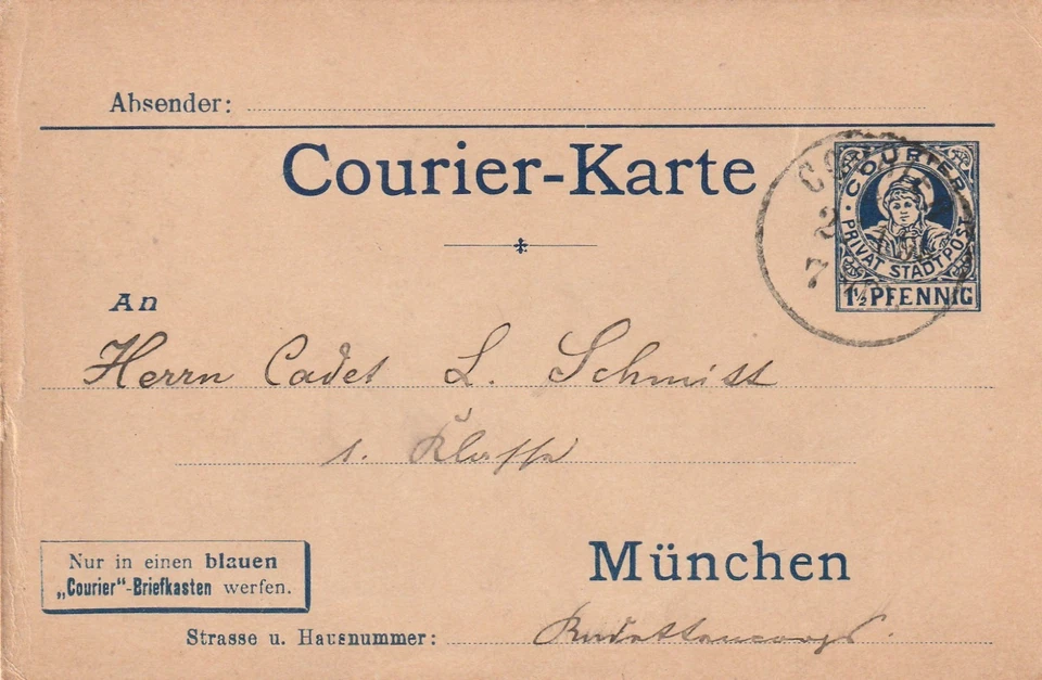 Courierkarte Ganzsache aus MÜNCHEN Ortsverwendung um 1900 - Bild 1 von 2