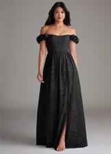 Azazie Black Autumn Embossed A Line Off Shoulder Maxi Dress Women's 20 NWT