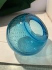 Vintage Georgeous Aqua Blue Murano Bubbles Glass Orb Ashtray Side Tilt