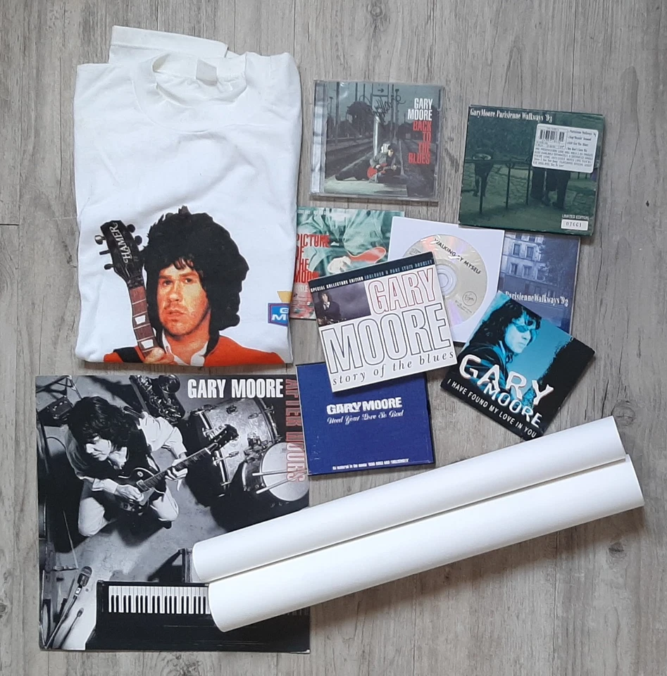 GARY MOORE –‘’HAND SIGNED CD / T-SHIRT / LITHOGRAPHY’’- COLLECTOR’S PACK - Imagen 1 de 4