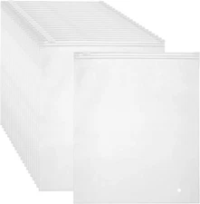 Ploy Frosted Zipper Bags for Clothes, 50Pcs 14X16 Inch Clear Plastic Bags for Cl