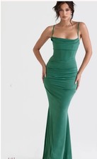 House of CB Milena Forest Green Ruched Cowl Neck Maxi Dress SB7822B Size L NEW