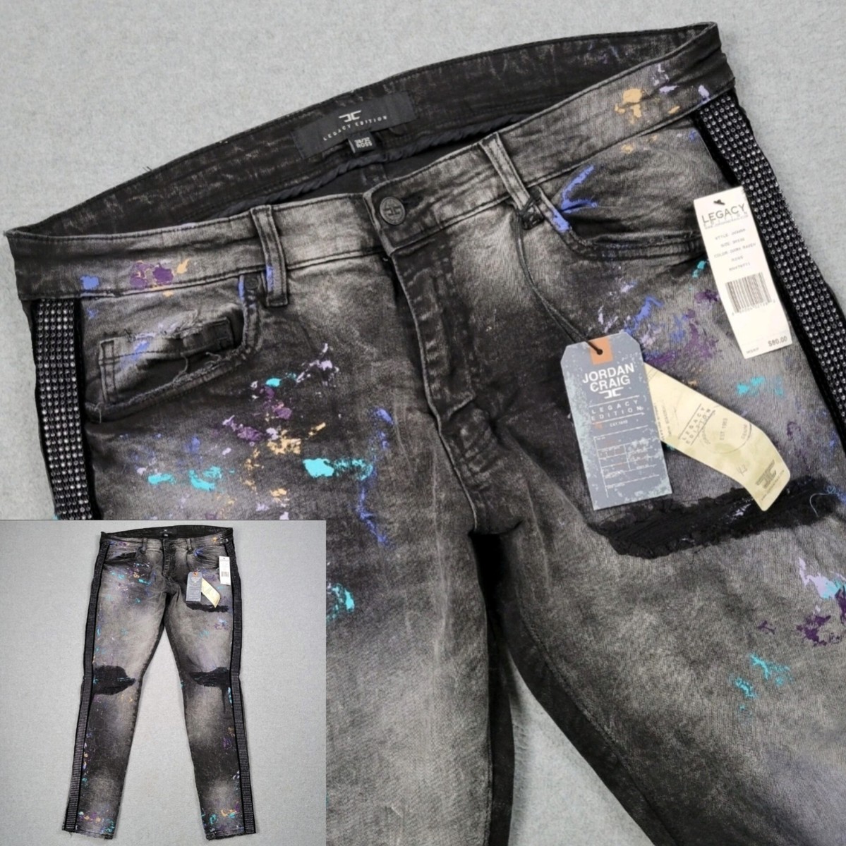 Jordan Craig Legacy Edition Jeans Men 38x32 Ross Distressed Paint