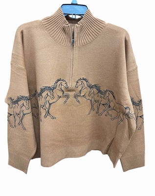 Anthropologie Maeve Women's The Montana Horse Mock Neck Half Zip
