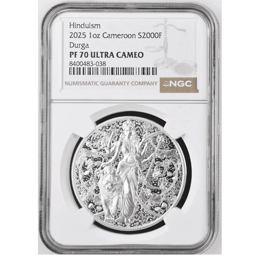 2025 Cameroon Durga 1 oz Silver High Relief Coin NGC PF 70 UCAM