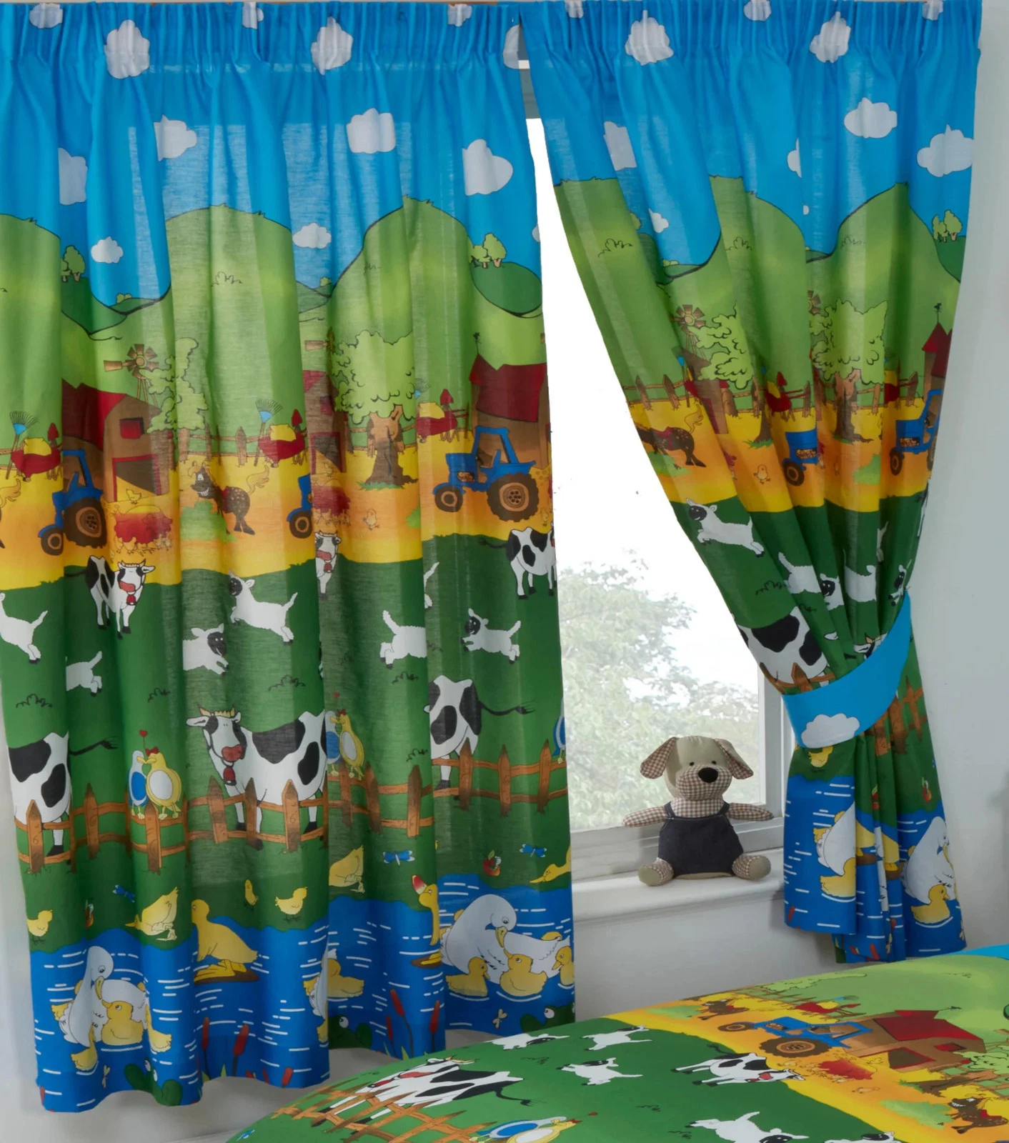 Farmyard Friends Curtains Pair 66 x 54 Kids Bedroom Tractor Animals